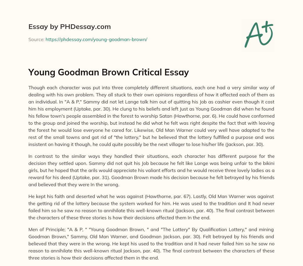 Young Goodman Brown Critical Essay essay