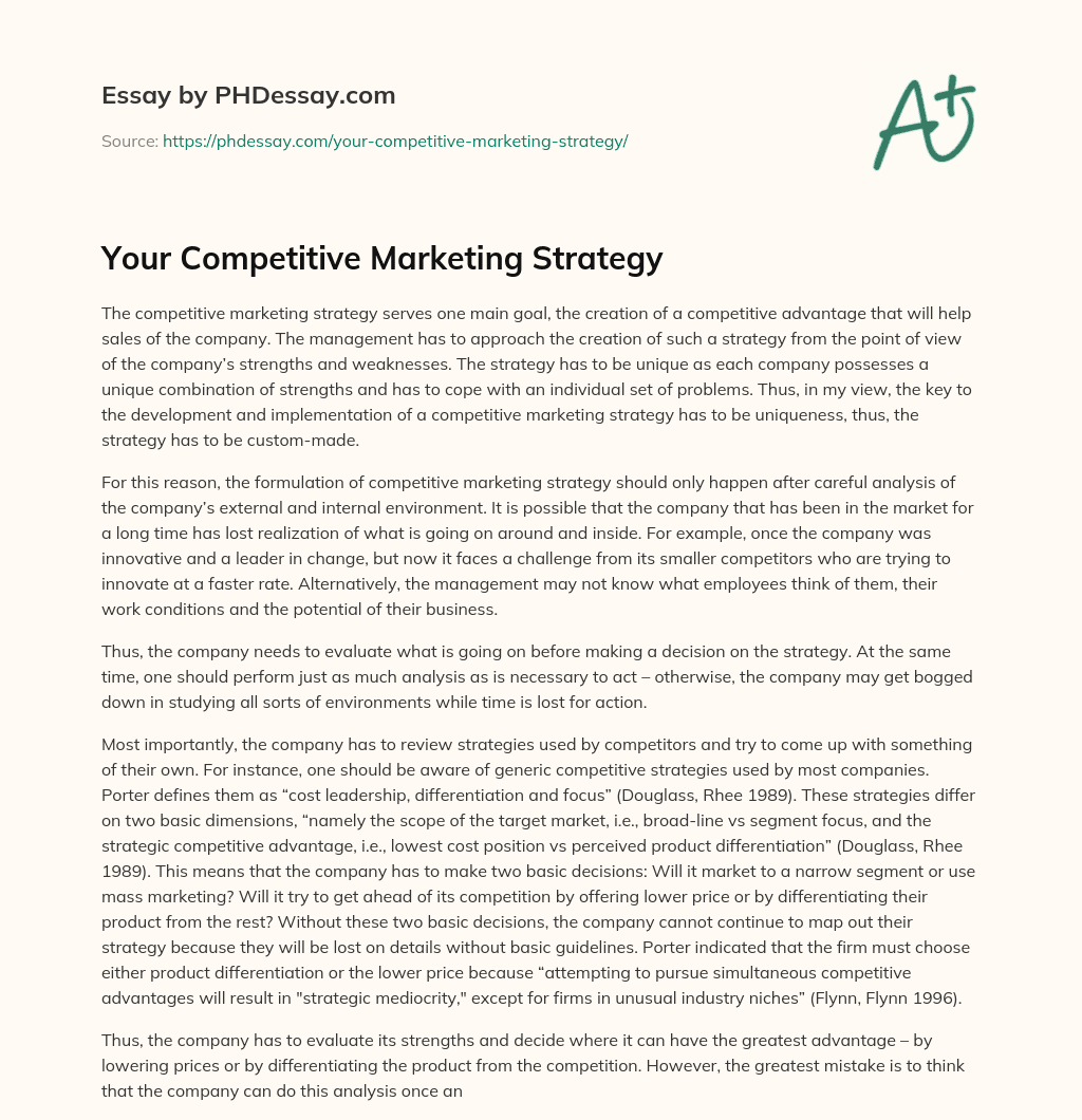 Your Competitive Marketing Strategy essay