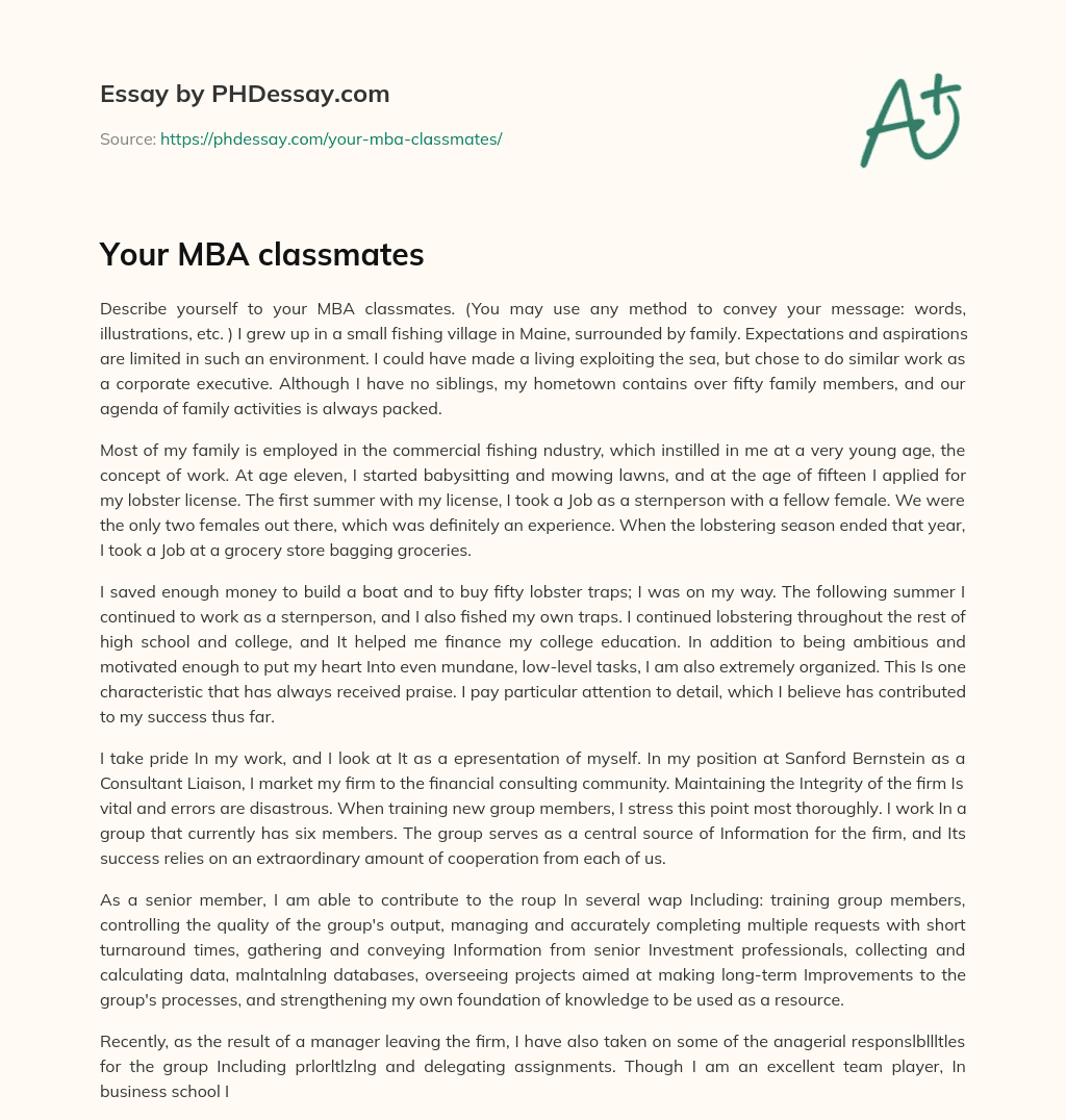 Your MBA classmates essay