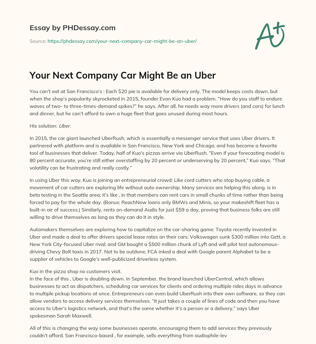 Your Next Company Car Might Be an Uber essay