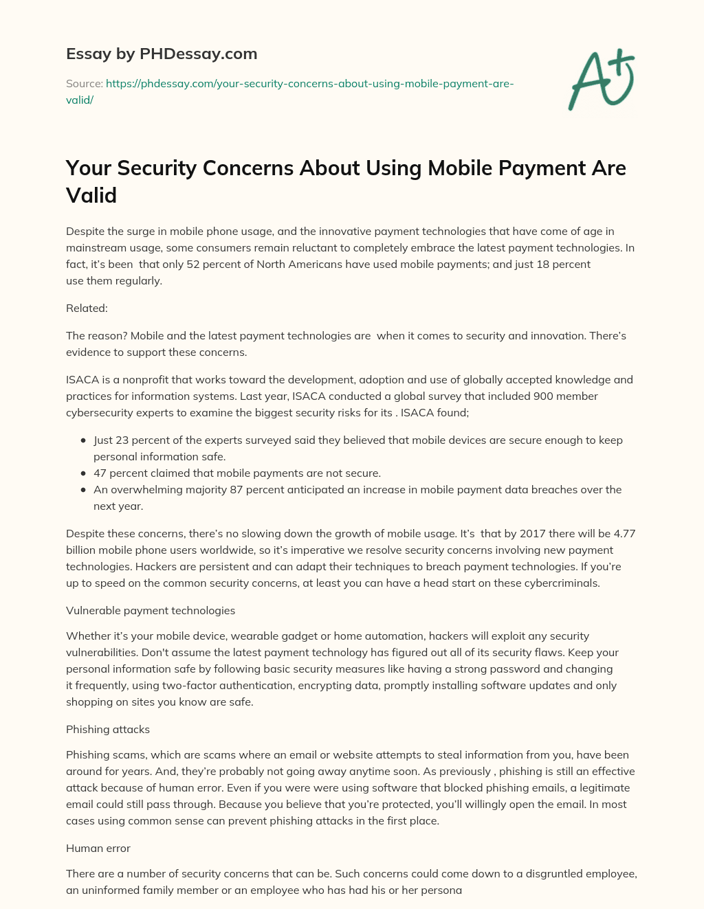Your Security Concerns About Using Mobile Payment Are Valid essay