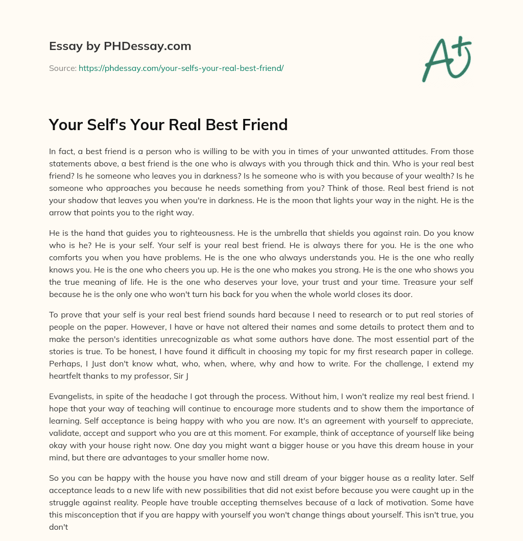 Your Self’s Your Real Best Friend essay