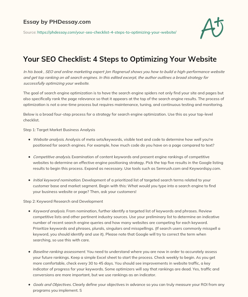 Your SEO Checklist: 4 Steps to Optimizing Your Website essay