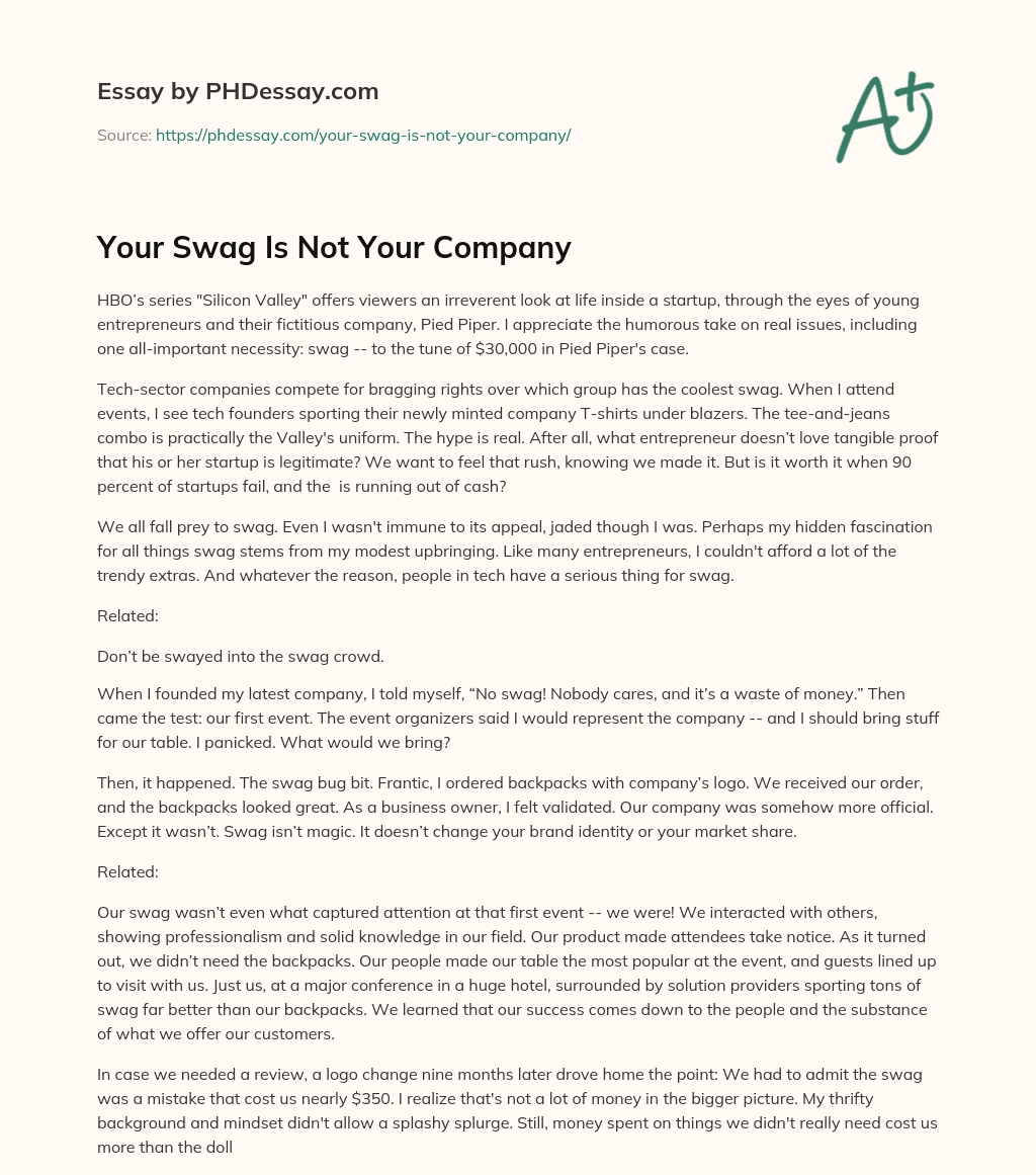 Your Swag Is Not Your Company essay