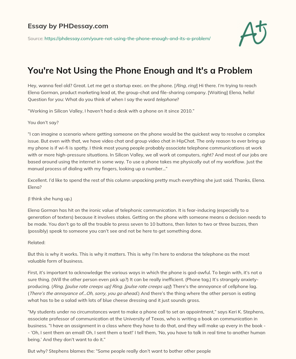 You’re Not Using the Phone Enough and It’s a Problem essay