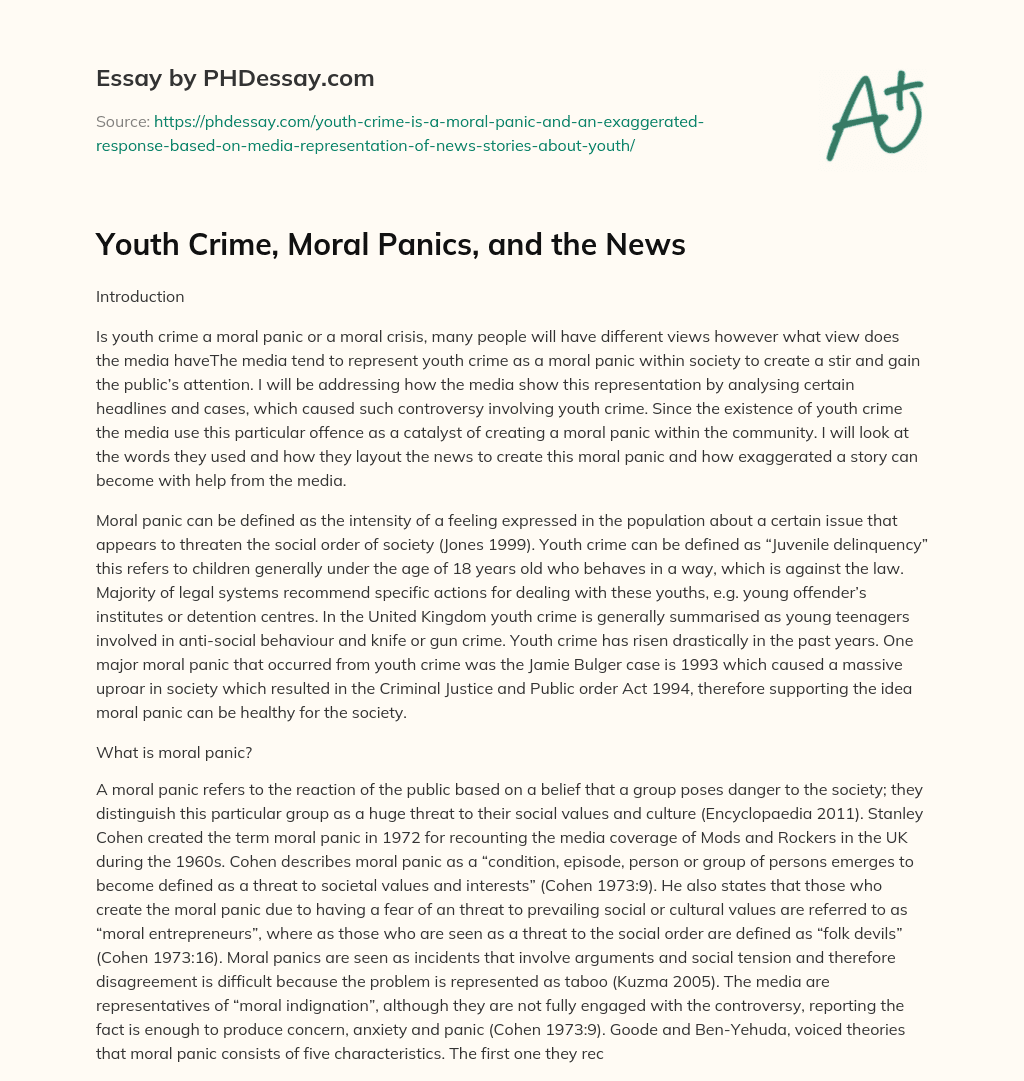 Youth Crime, Moral Panics, and the News essay