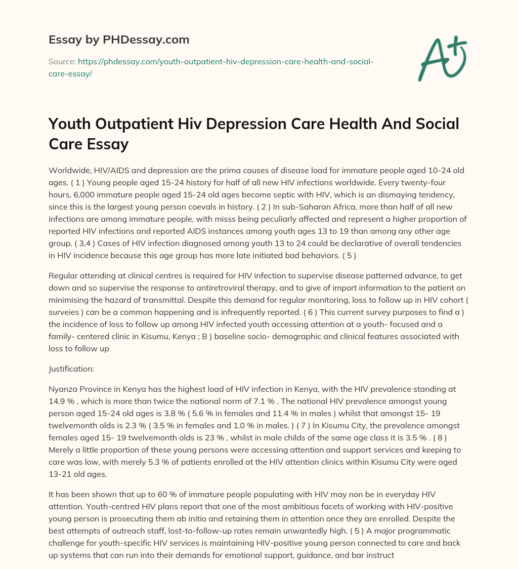 Youth Outpatient Hiv Depression Care Health And Social Care Essay essay