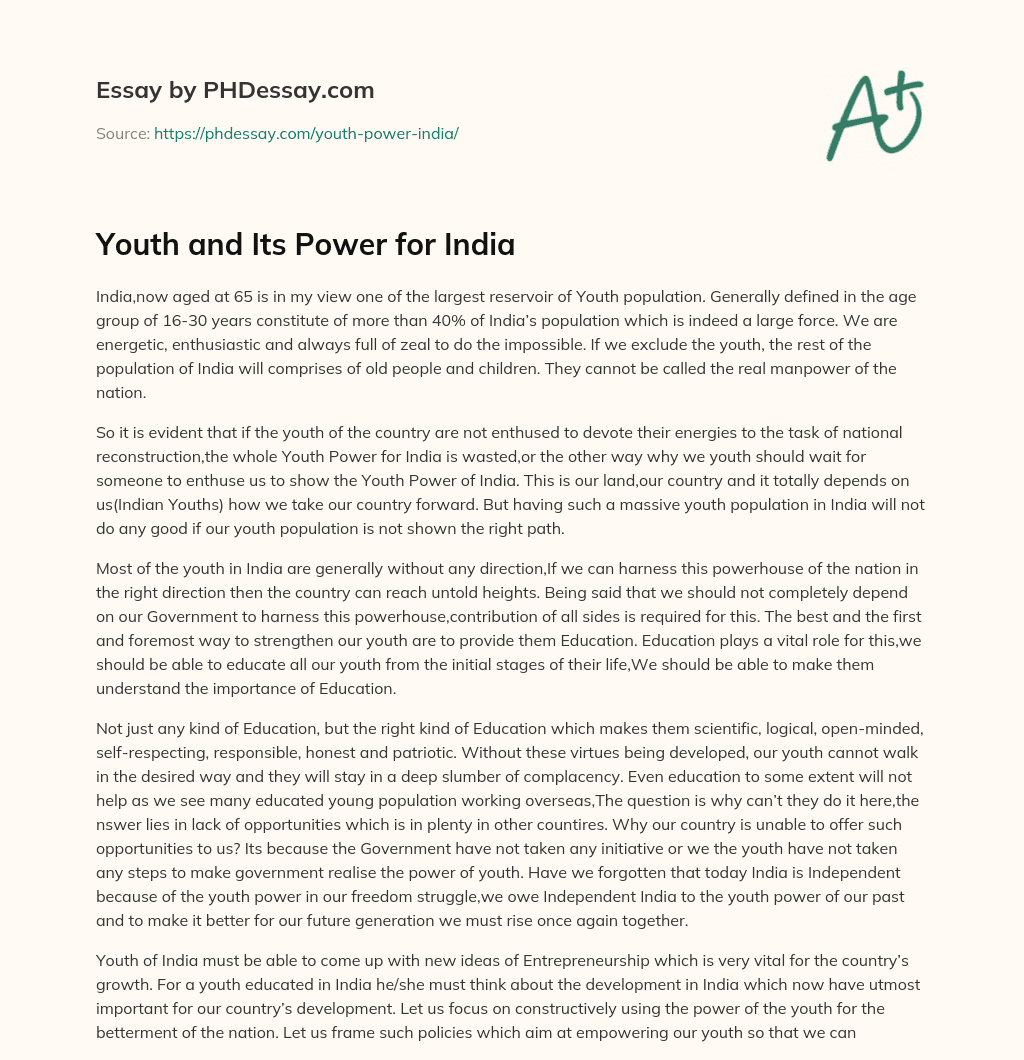 Youth and Its Power for India essay