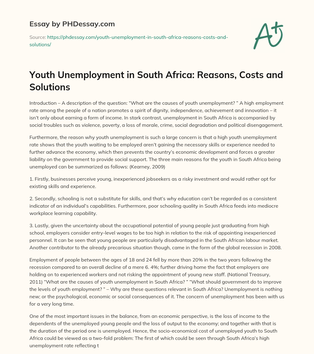 literature review on youth unemployment in south africa