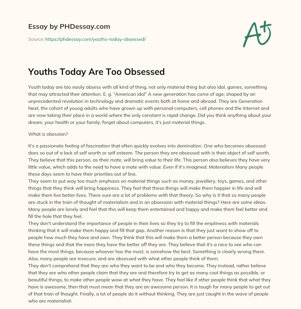 Youths Today Are Too Obsessed essay