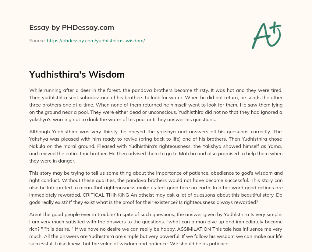 Yudhisthira’s Wisdom essay