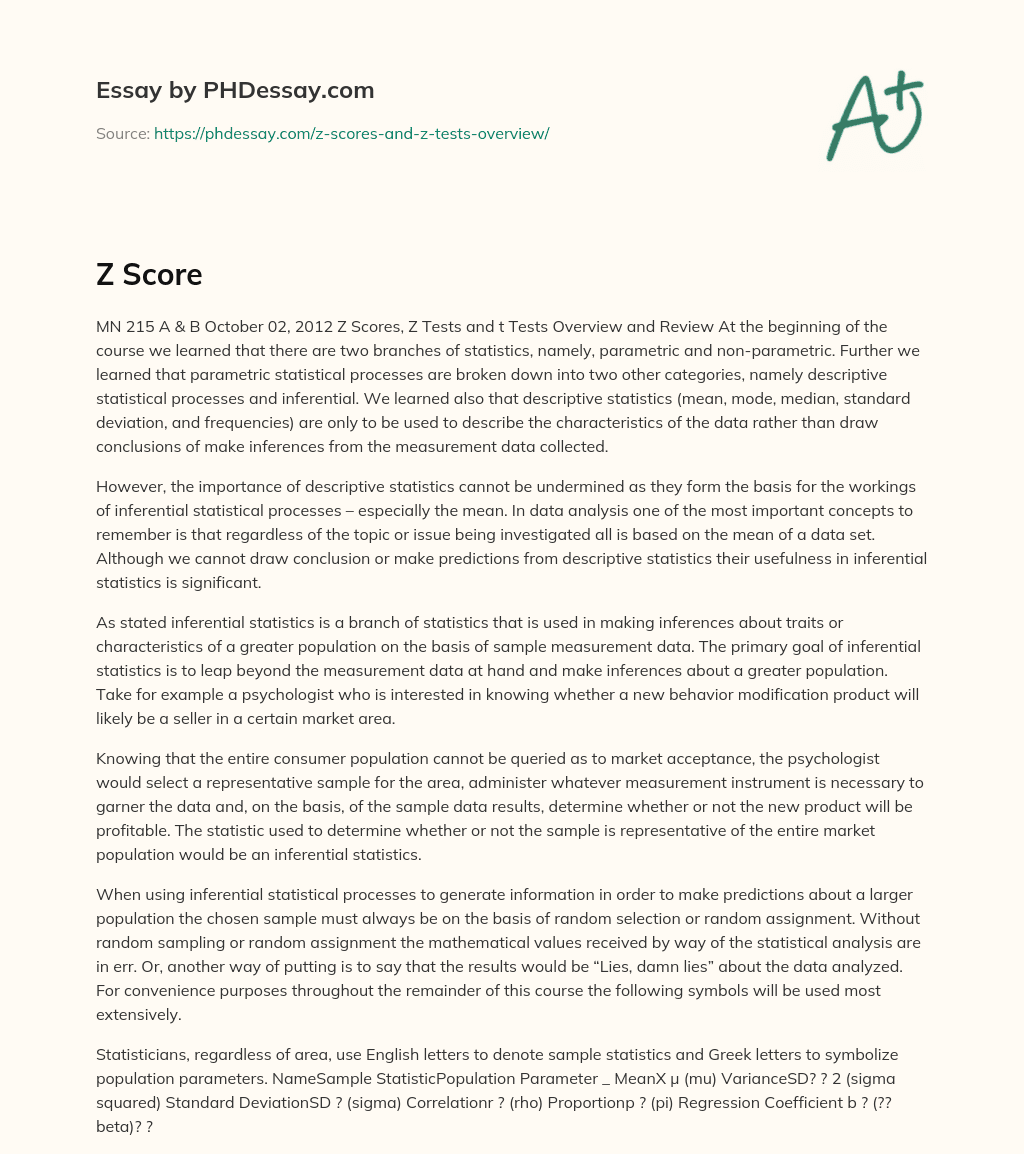 Z Score essay