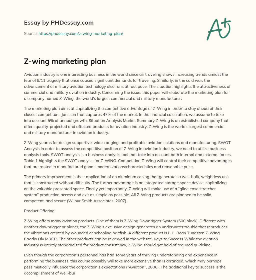 Z-wing marketing plan essay