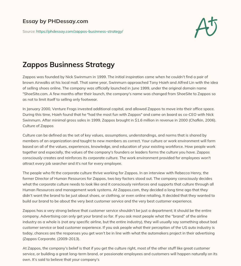 Zappos Businness Strategy essay