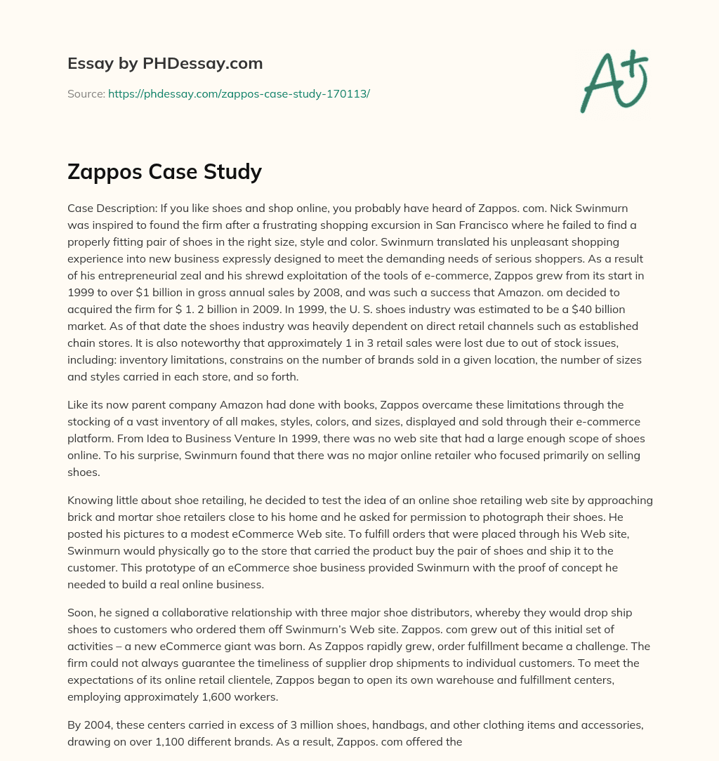 Zappos Case Study essay