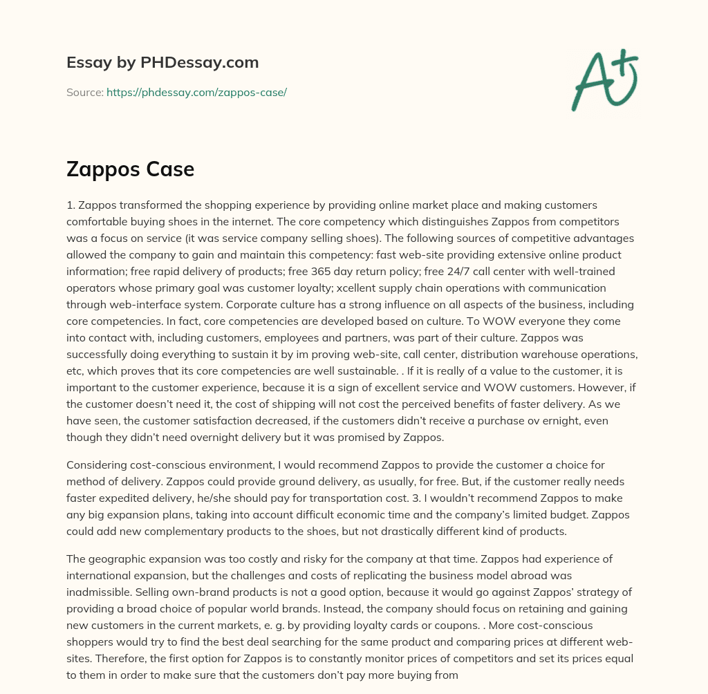 Zappos Case essay
