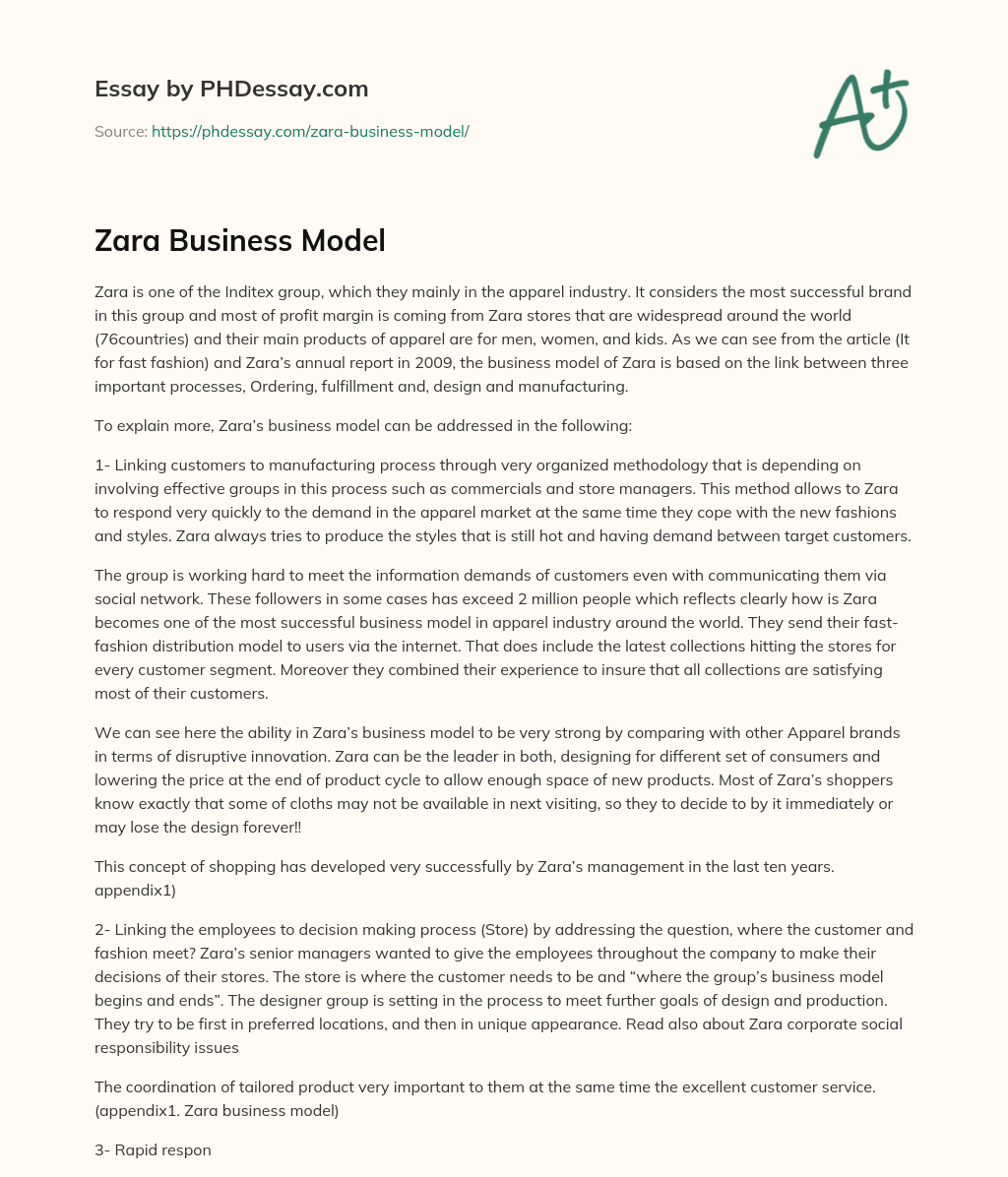 Zara Business Model essay