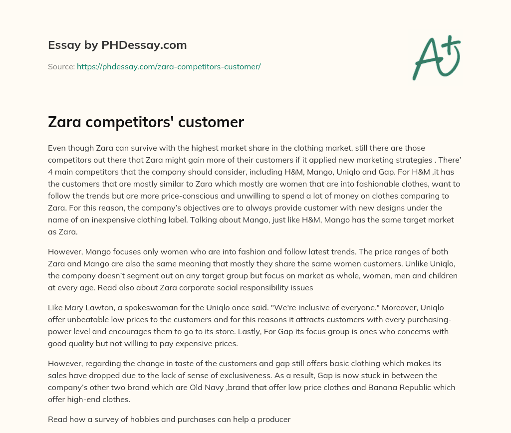 Zara competitors’ customer essay