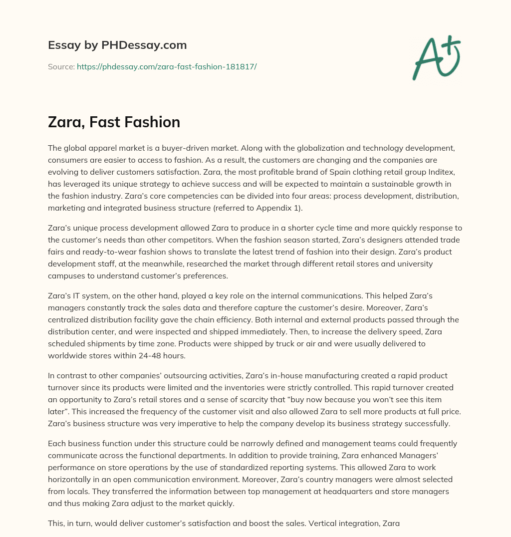 essay of zara