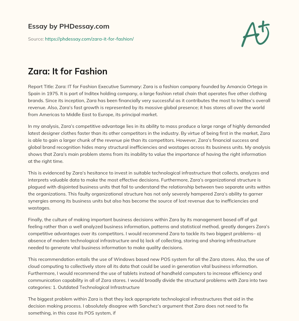 Zara: It for Fashion essay
