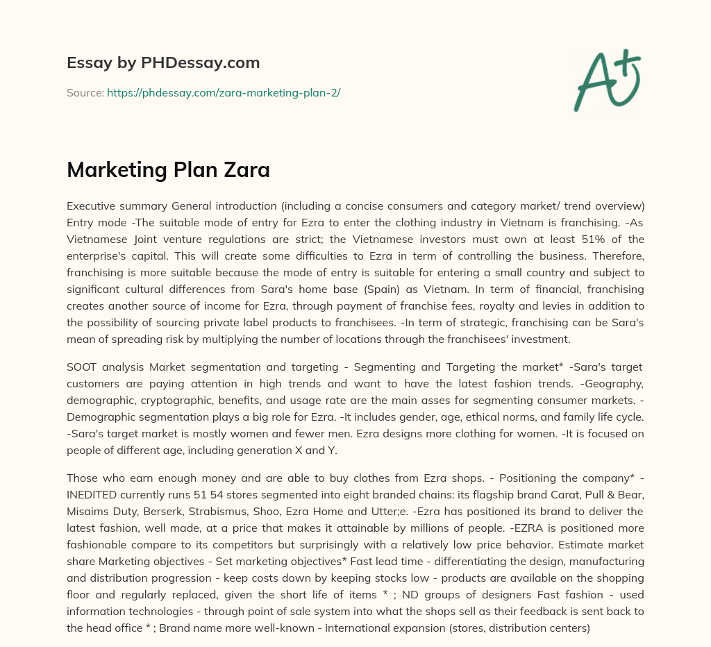 Marketing Plan Zara essay