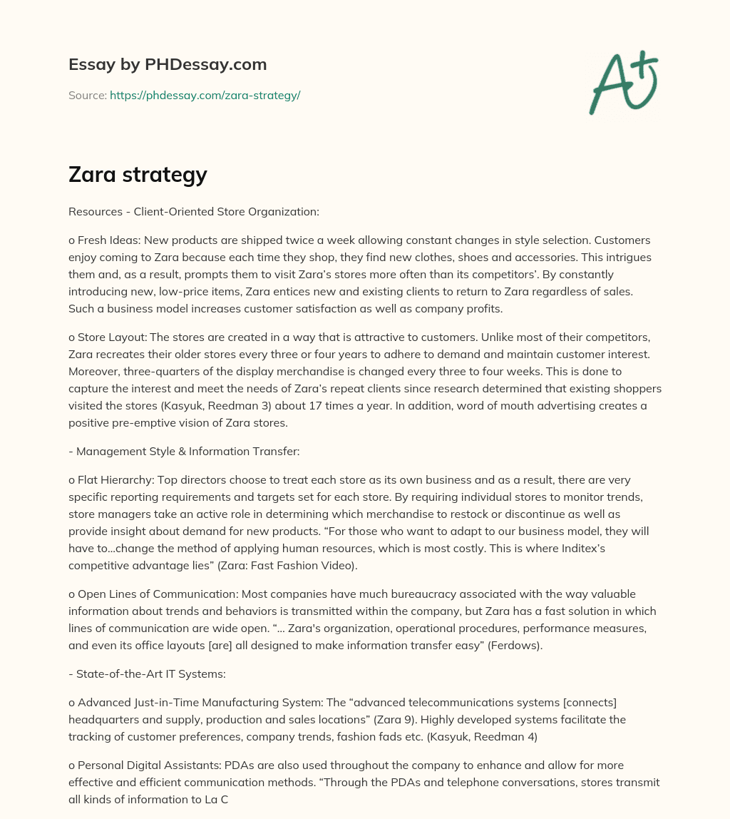 Zara strategy essay
