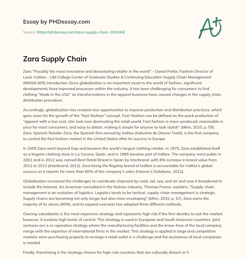 Zara Supply Chain essay