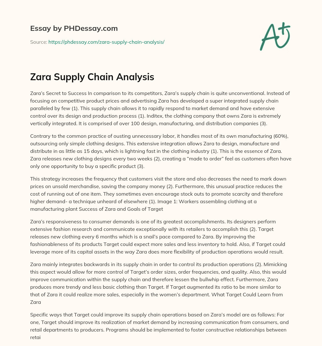 Zara Supply Chain Analysis essay