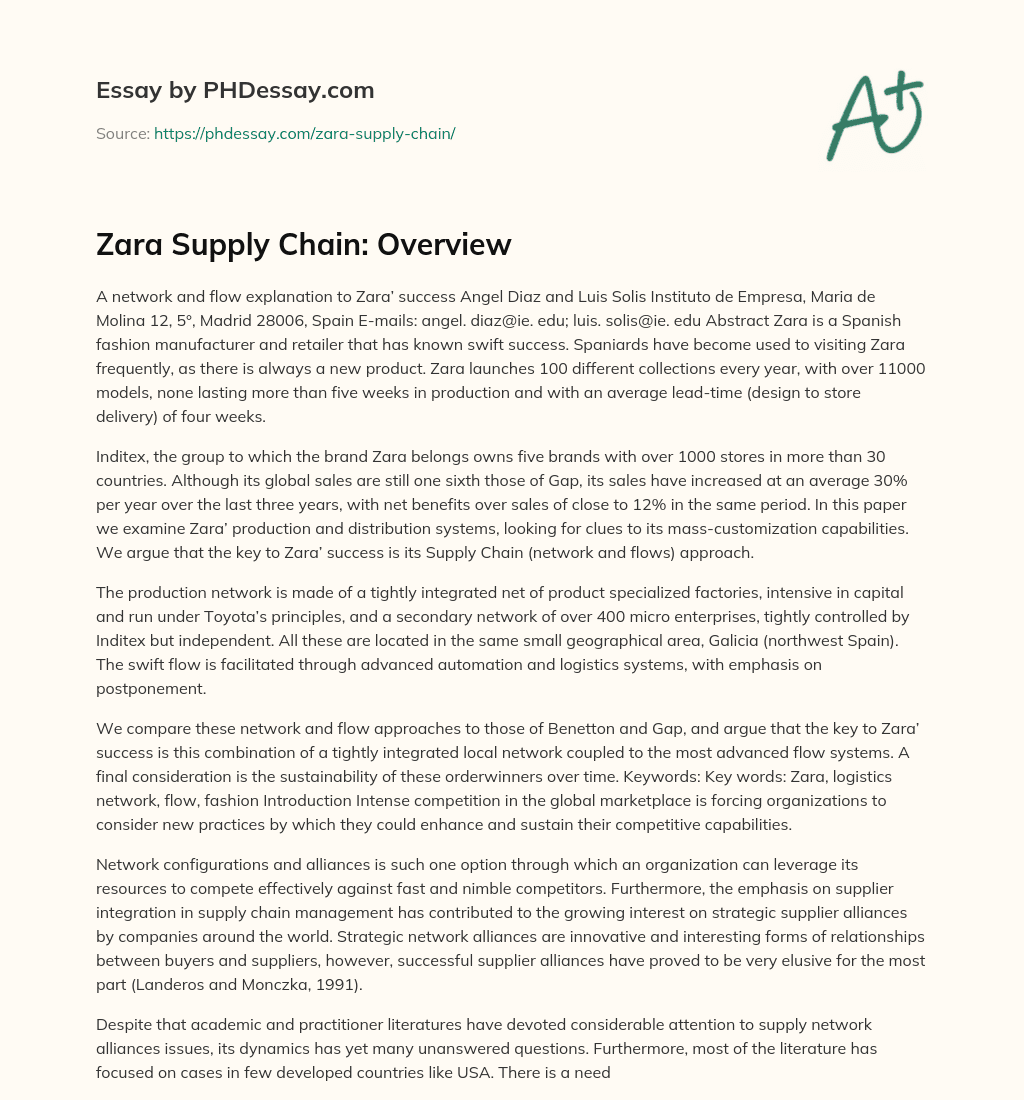 Zara Supply Chain: Overview essay