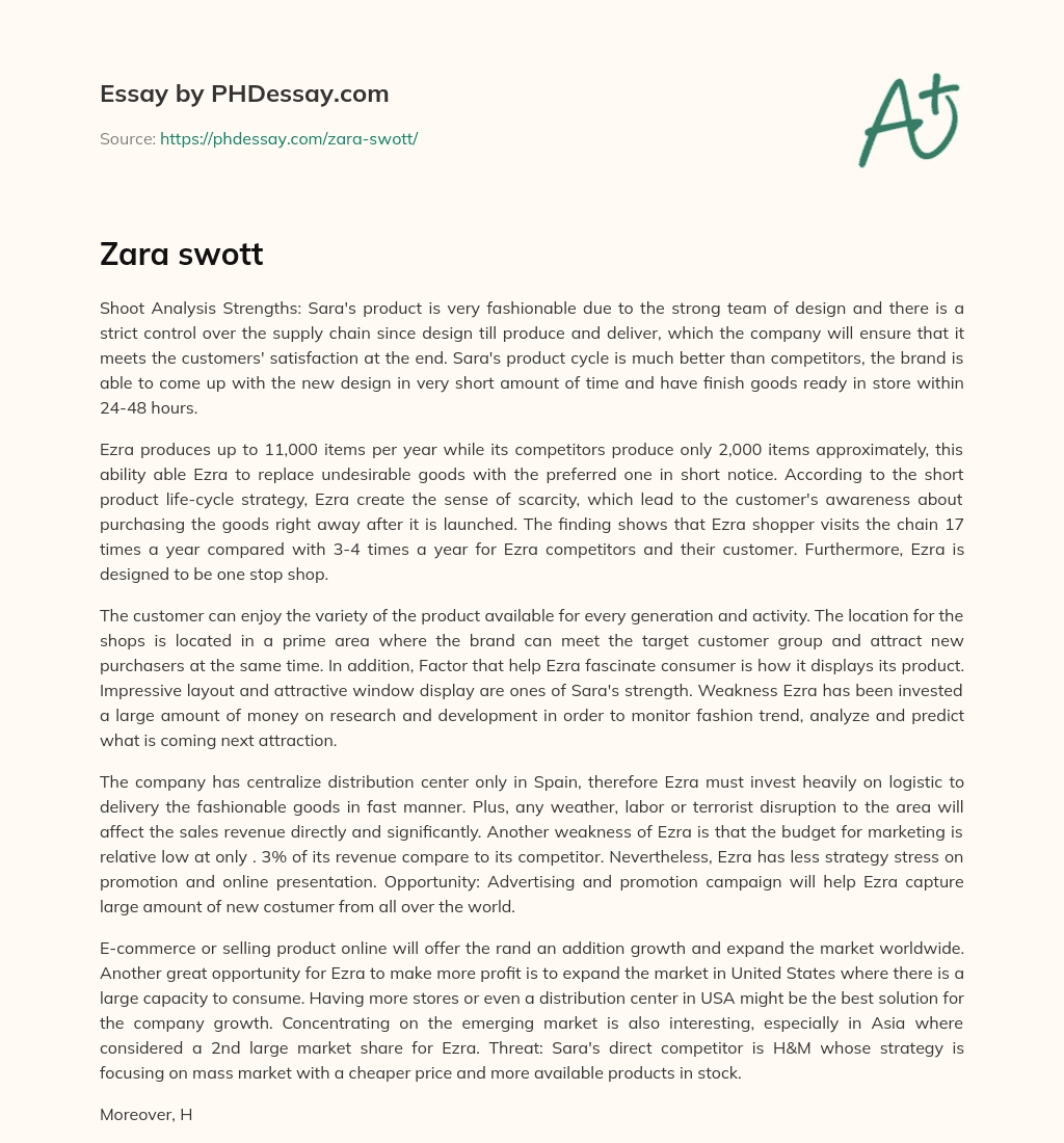 Sara’s Product Strengths and Competitive Advantage essay