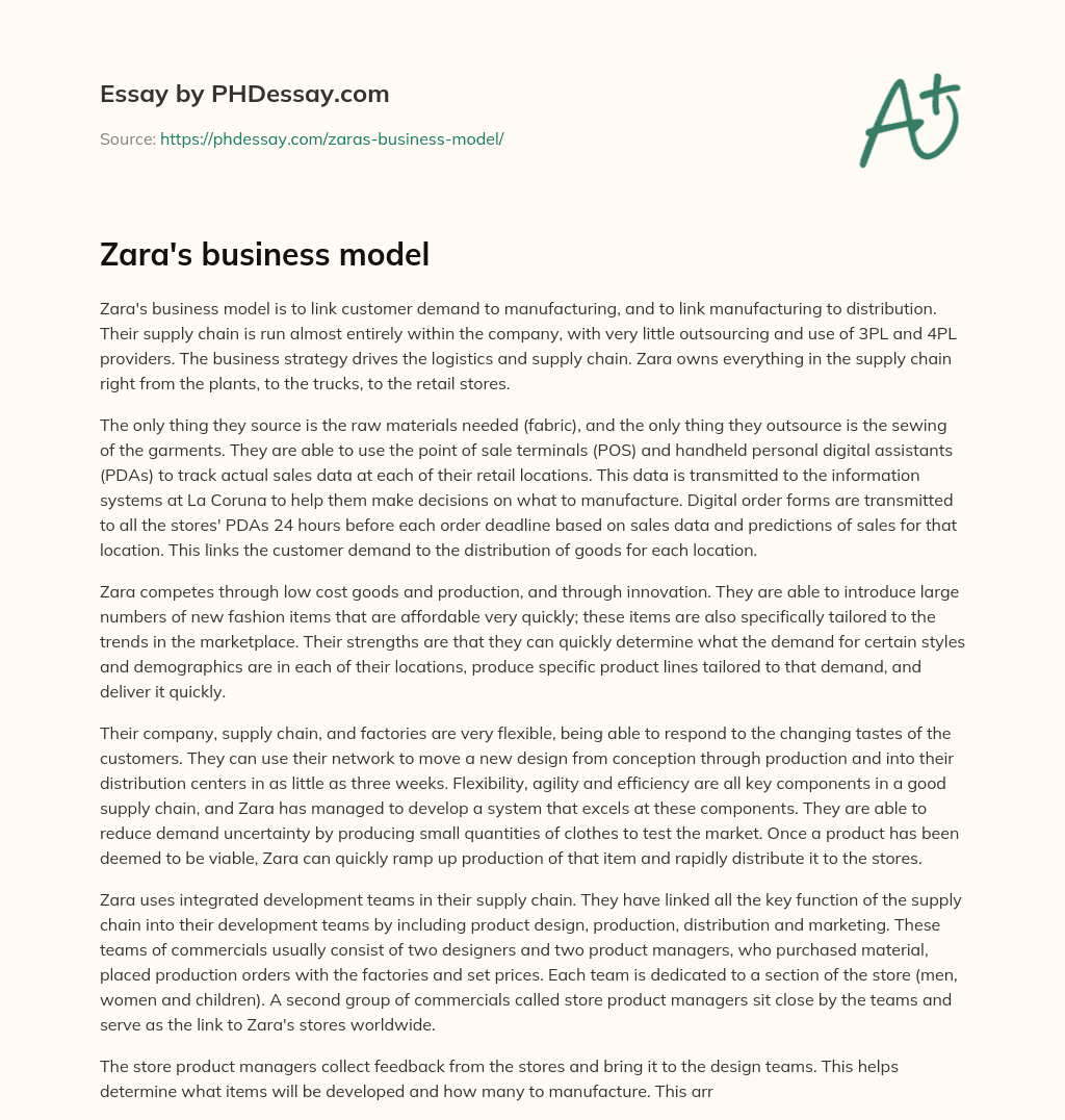 Zara’s business model essay