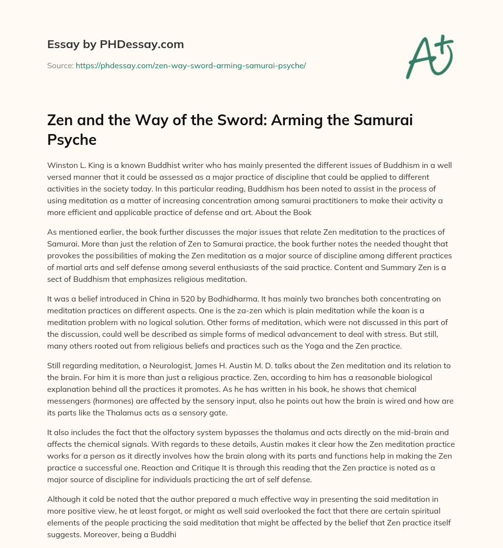 Zen and the Way of the Sword: Arming the Samurai Psyche essay