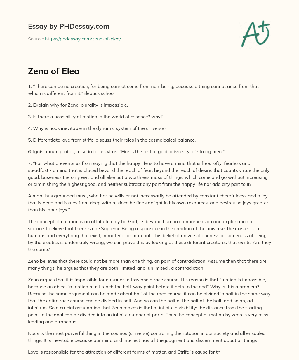 Zeno of Elea essay