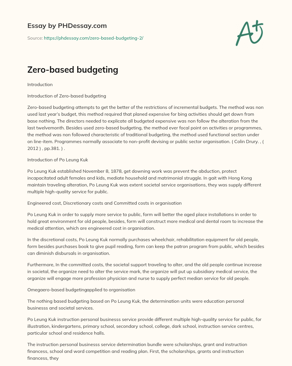 Zero-based budgeting essay