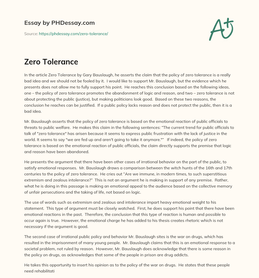 Zero Tolerance essay