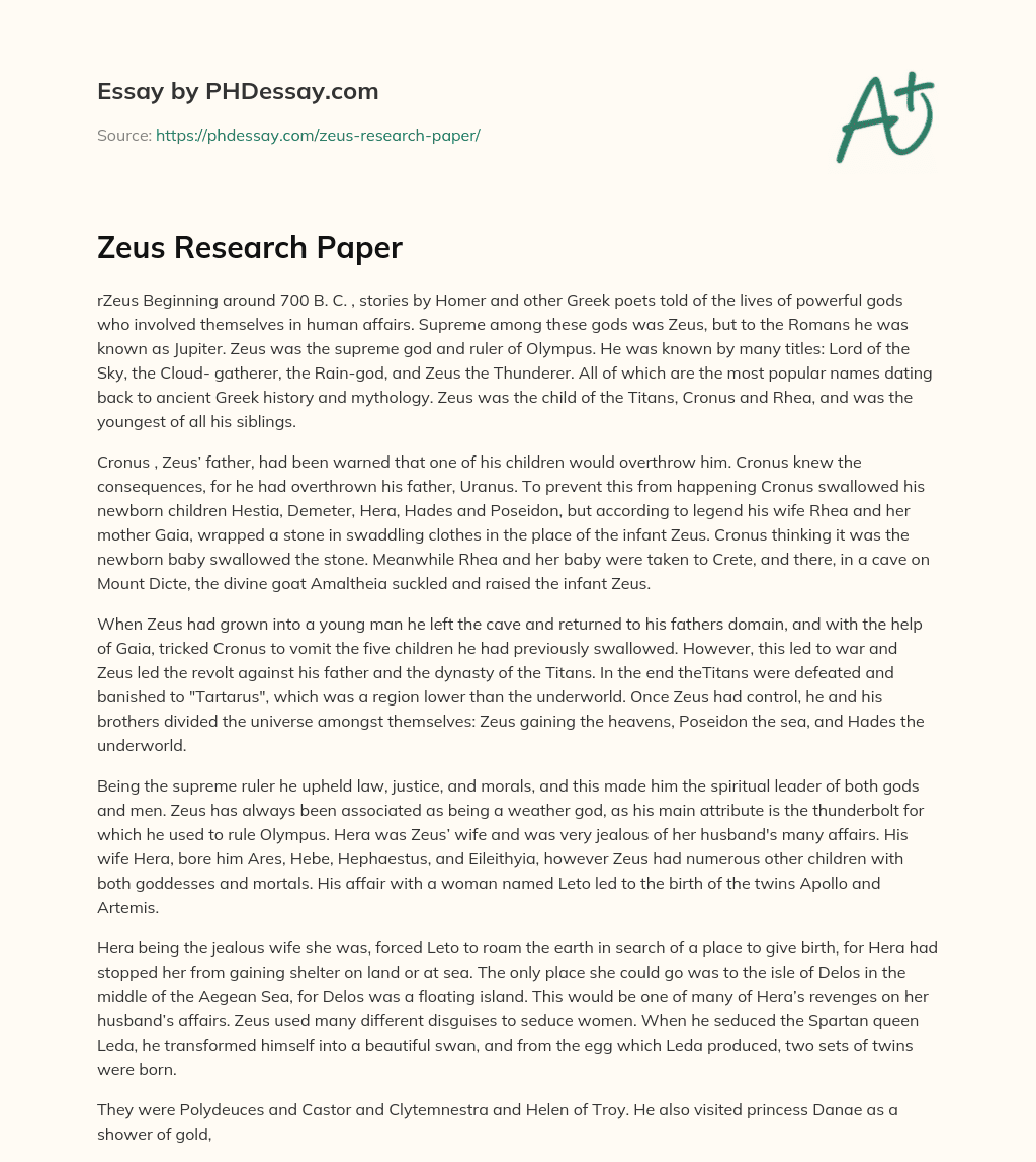 Zeus Research Paper essay