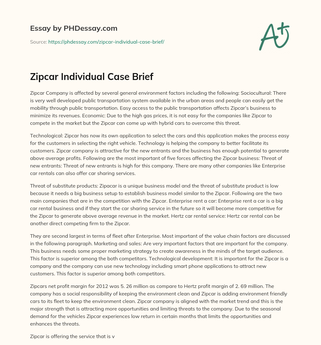 Zipcar Individual Case Brief essay