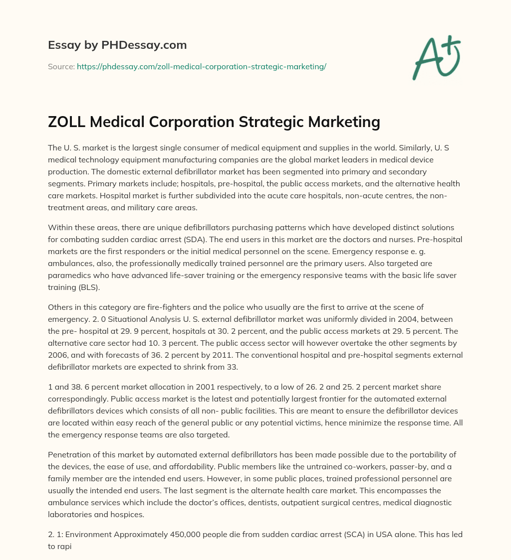 ZOLL Medical Corporation Strategic Marketing essay