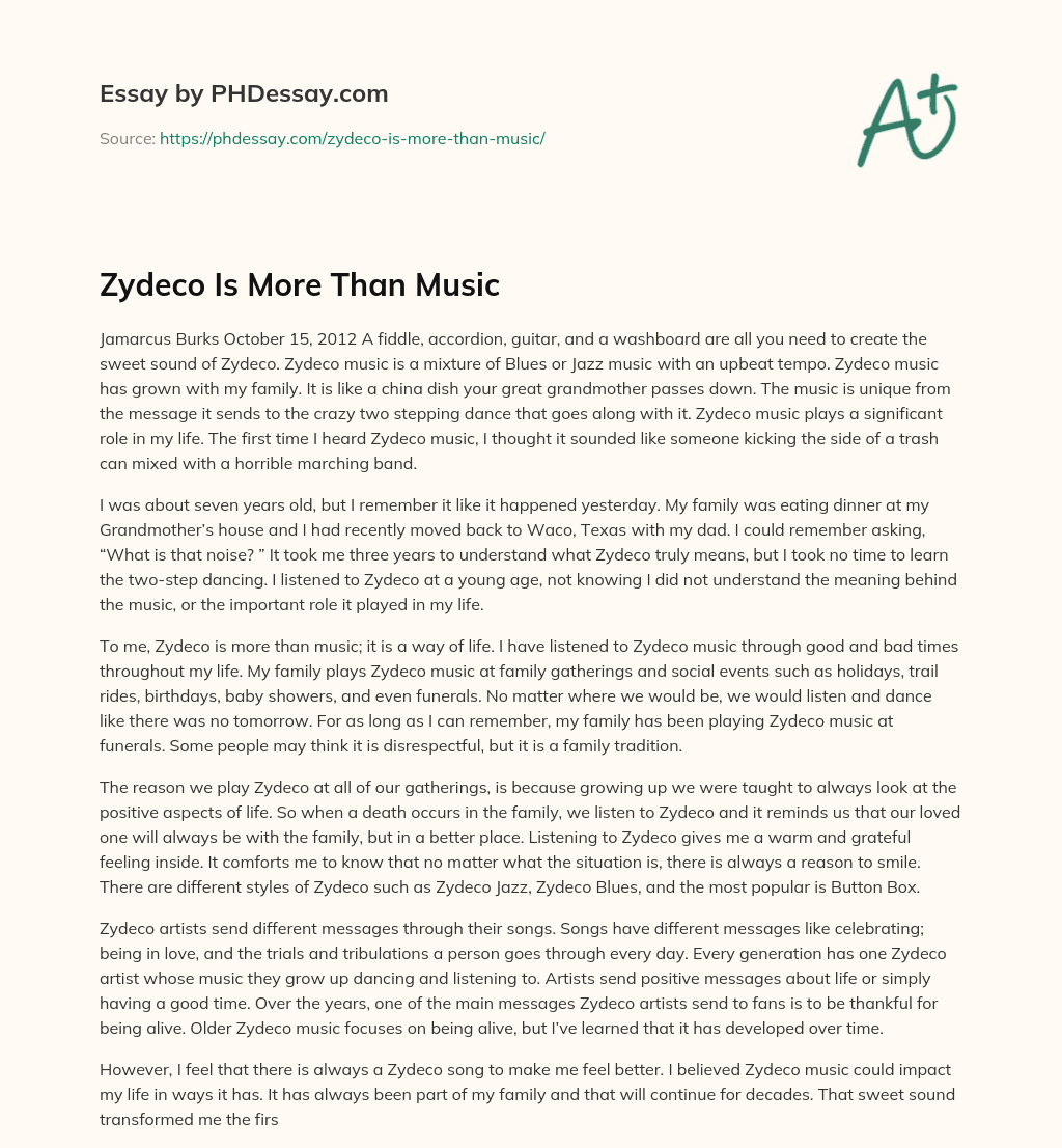 Zydeco Is More Than Music essay