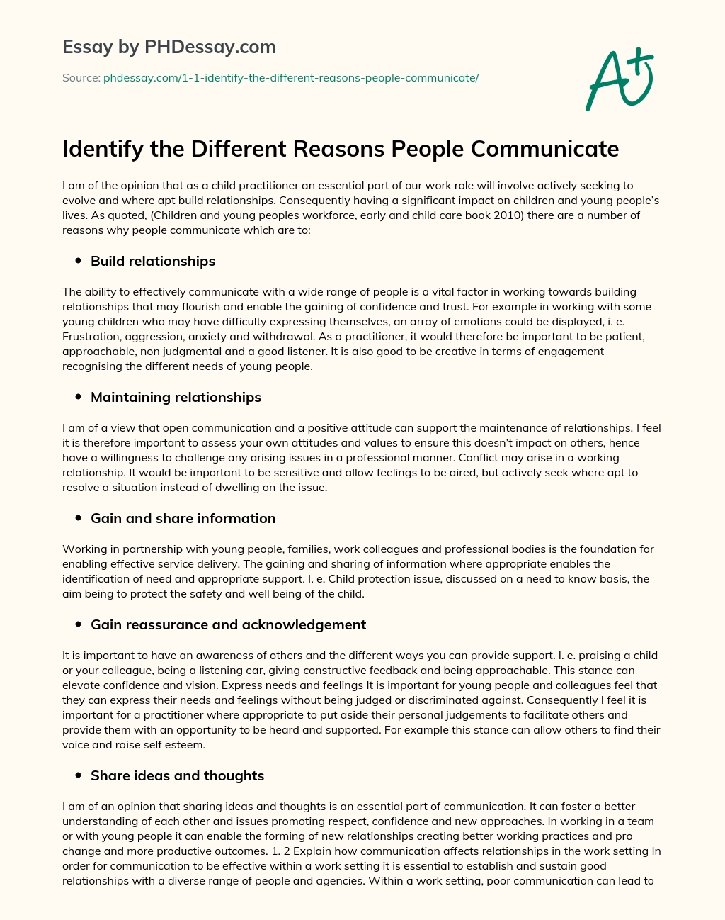 Identify the Different Reasons People Communicate essay