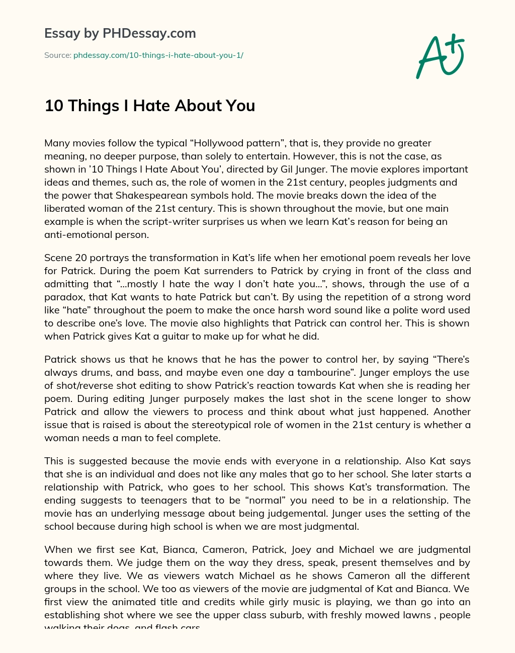 10 Things I Hate About You essay