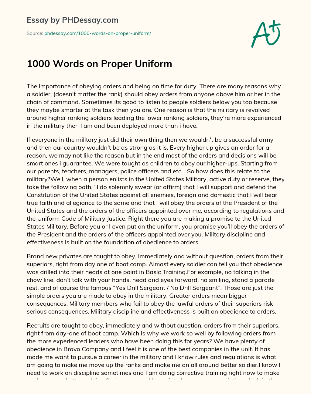 1000 Words on Proper Uniform essay