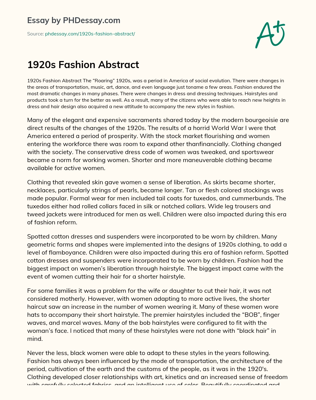 1920s Fashion Abstract essay