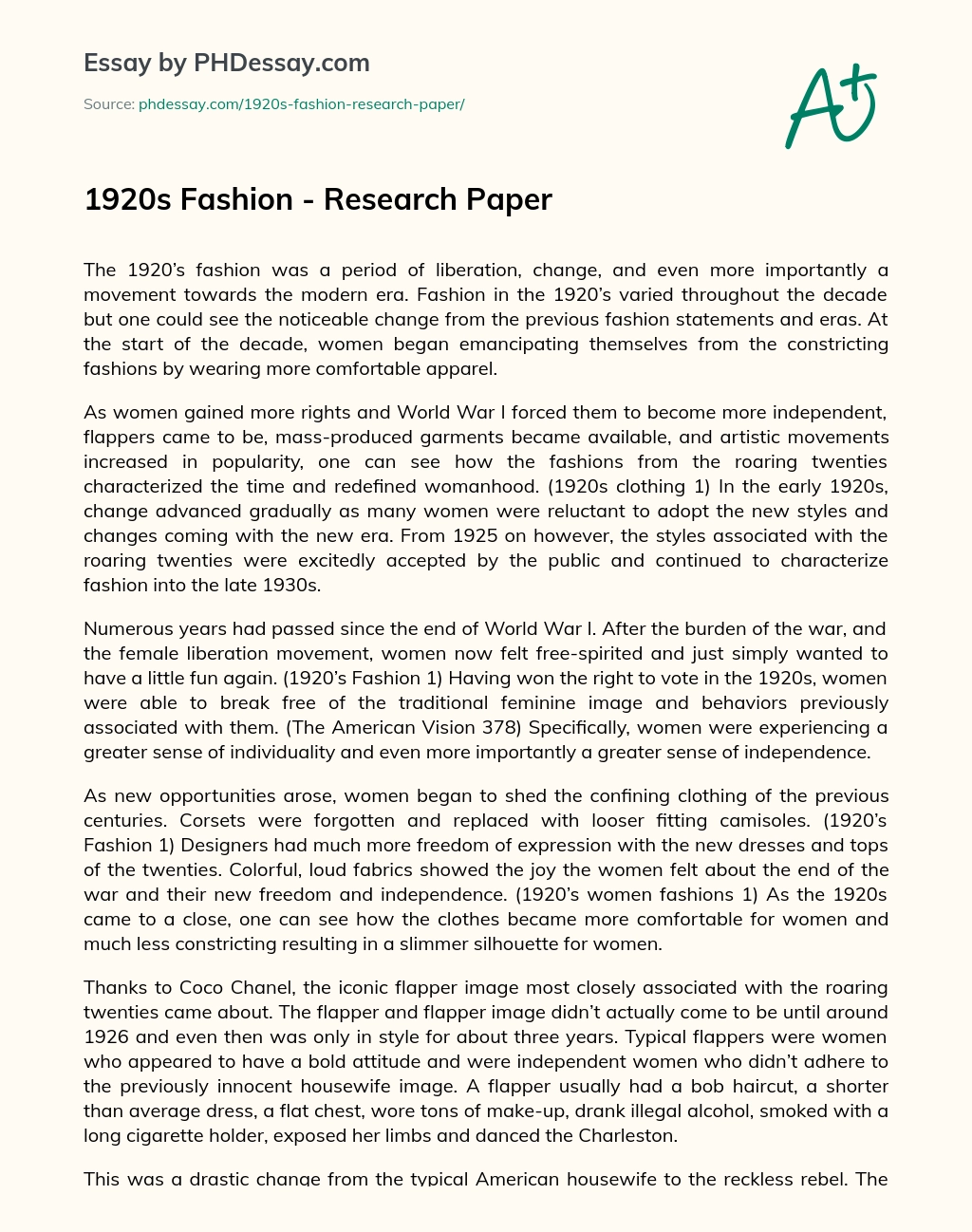 1920s Fashion – Research Paper essay
