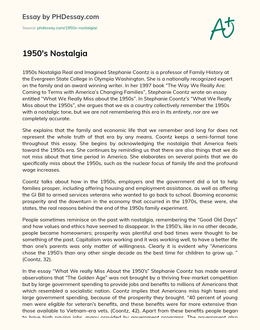1950’s Nostalgia essay