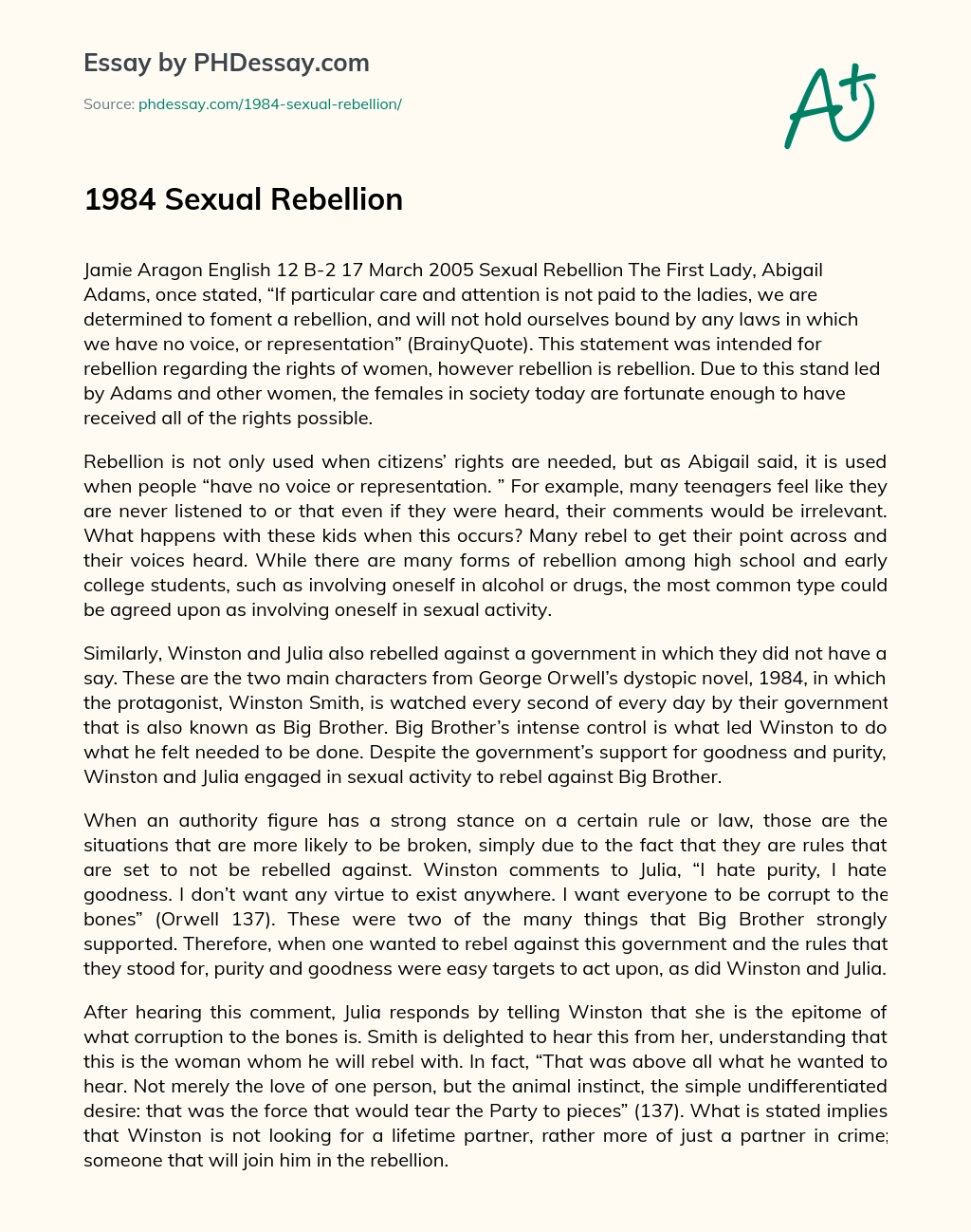 1984 Sexual Rebellion essay
