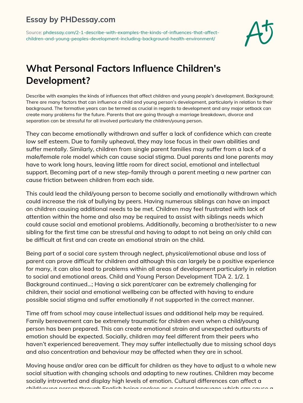 What Personal Factors Influence Children’s Development? essay