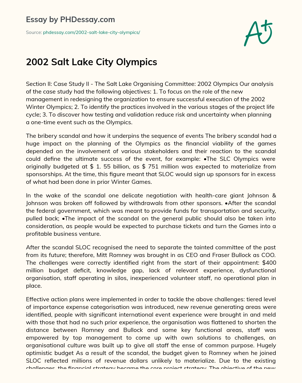 2002 Salt Lake City Olympics essay