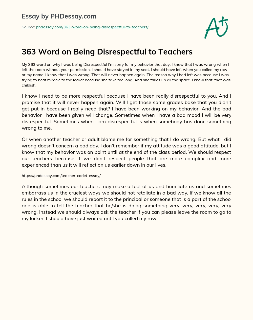 363 Word on Being Disrespectful to Teachers essay