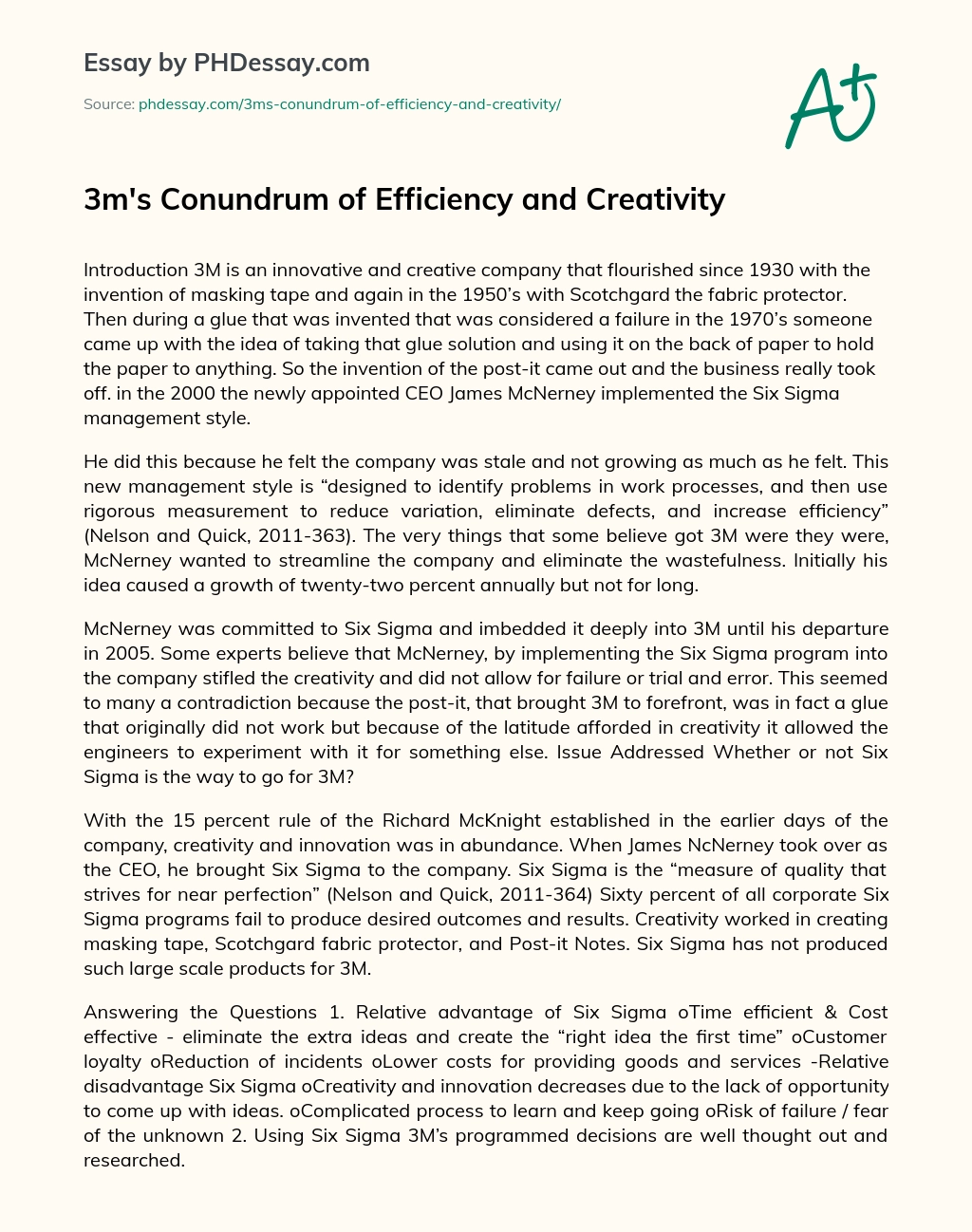 3m’s Conundrum of Efficiency and Creativity essay